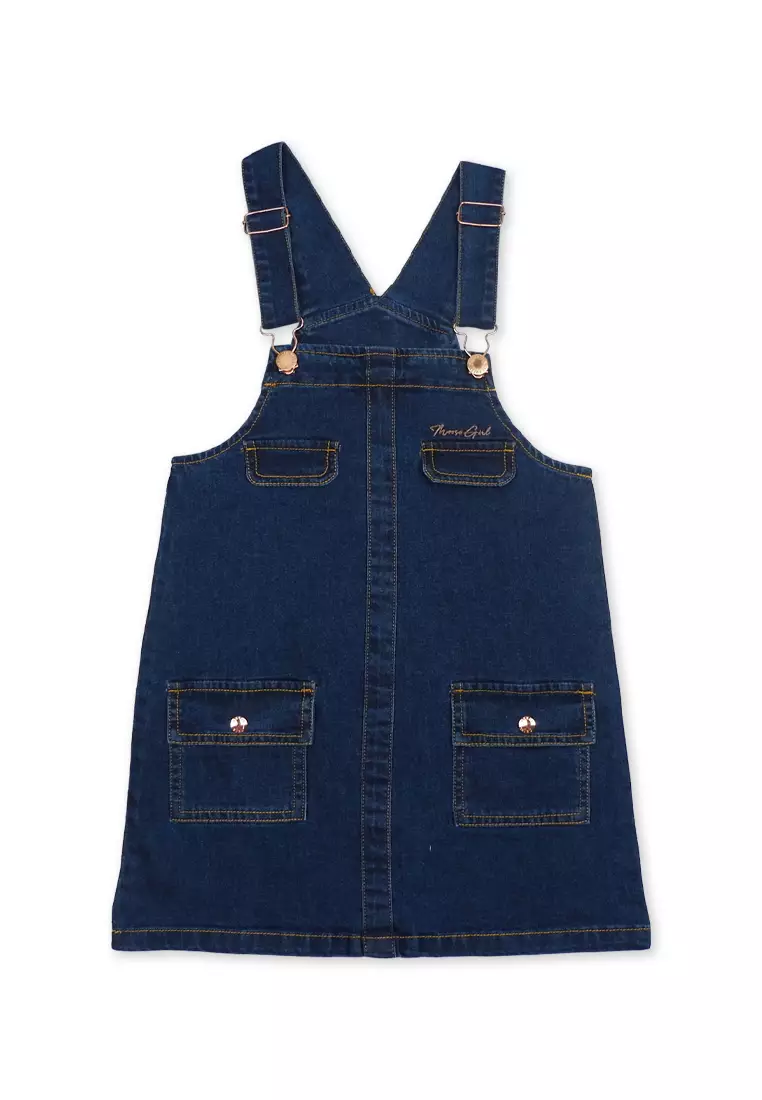 Girls Denim Jumper Dress with Embro Details