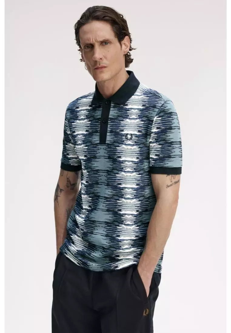 Fred Perry M1633 Soundwave Glitch Polo Shirt (Stockport Blue)