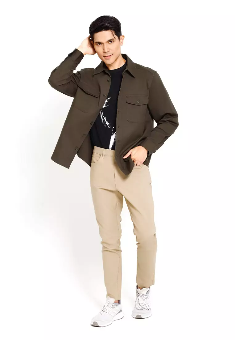 Forest 100% Cotton Twill Long Sleeve Outer Wear Shirts  Men Shirts - 30403-48Olive