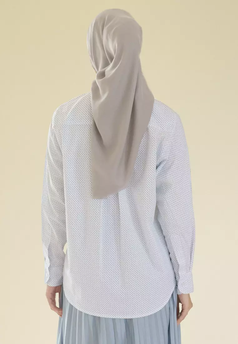 Jenna and Kaia - Athaya Top Blue Dot - Kemeja Wanita Lengan Panjang