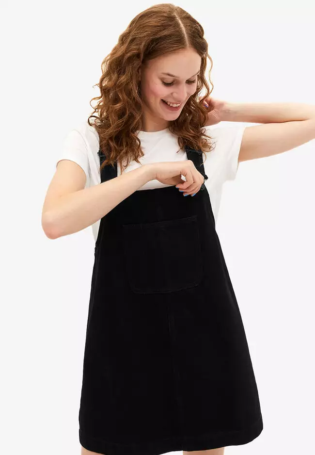 Monki denim outlet dungaree dress