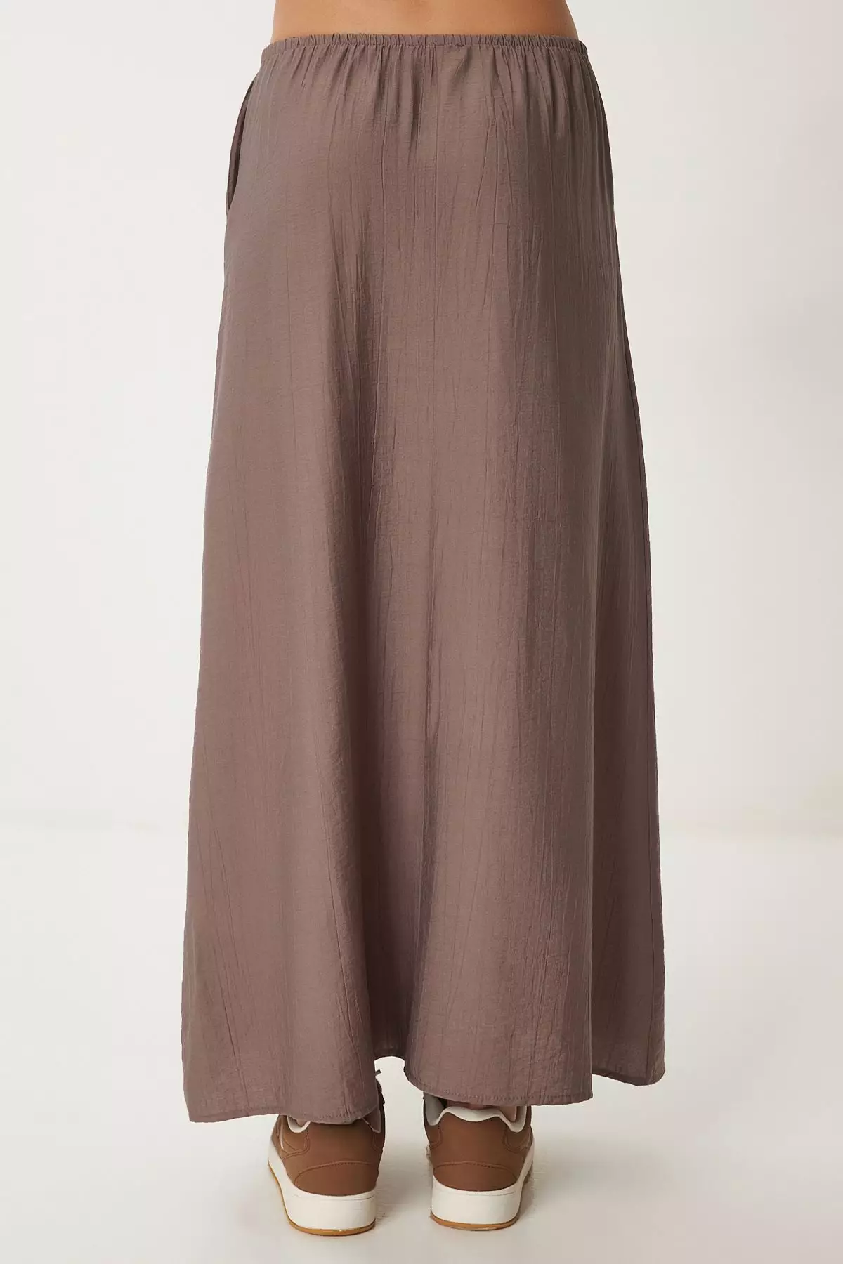 Wrinkled Effect Summer Flared Woven Skirt