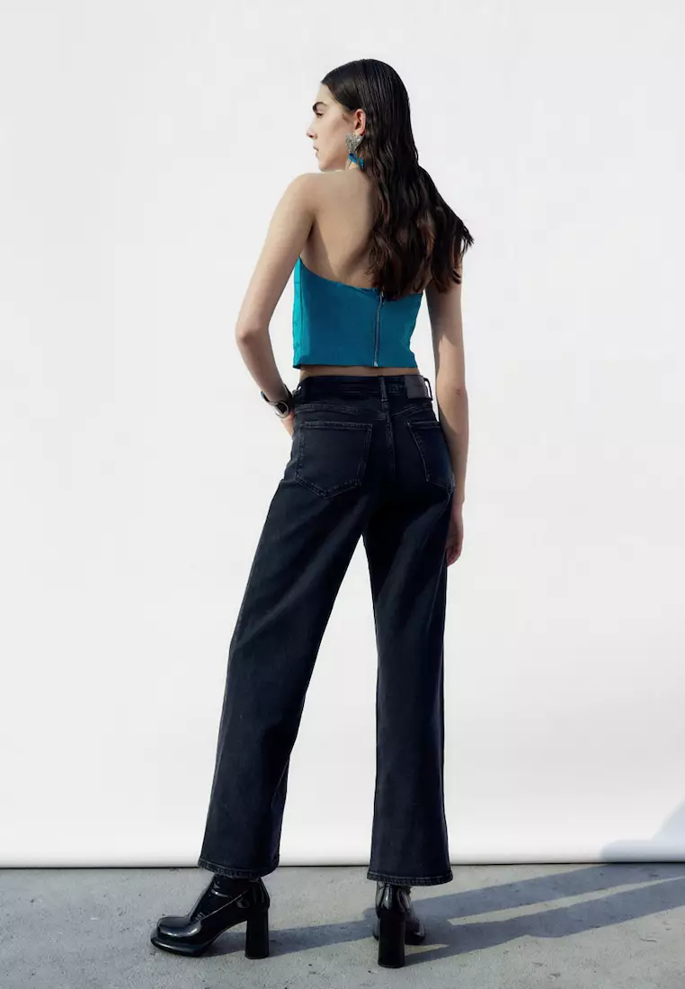 Waist Detail High Waist 90's Wide Leg Jeans