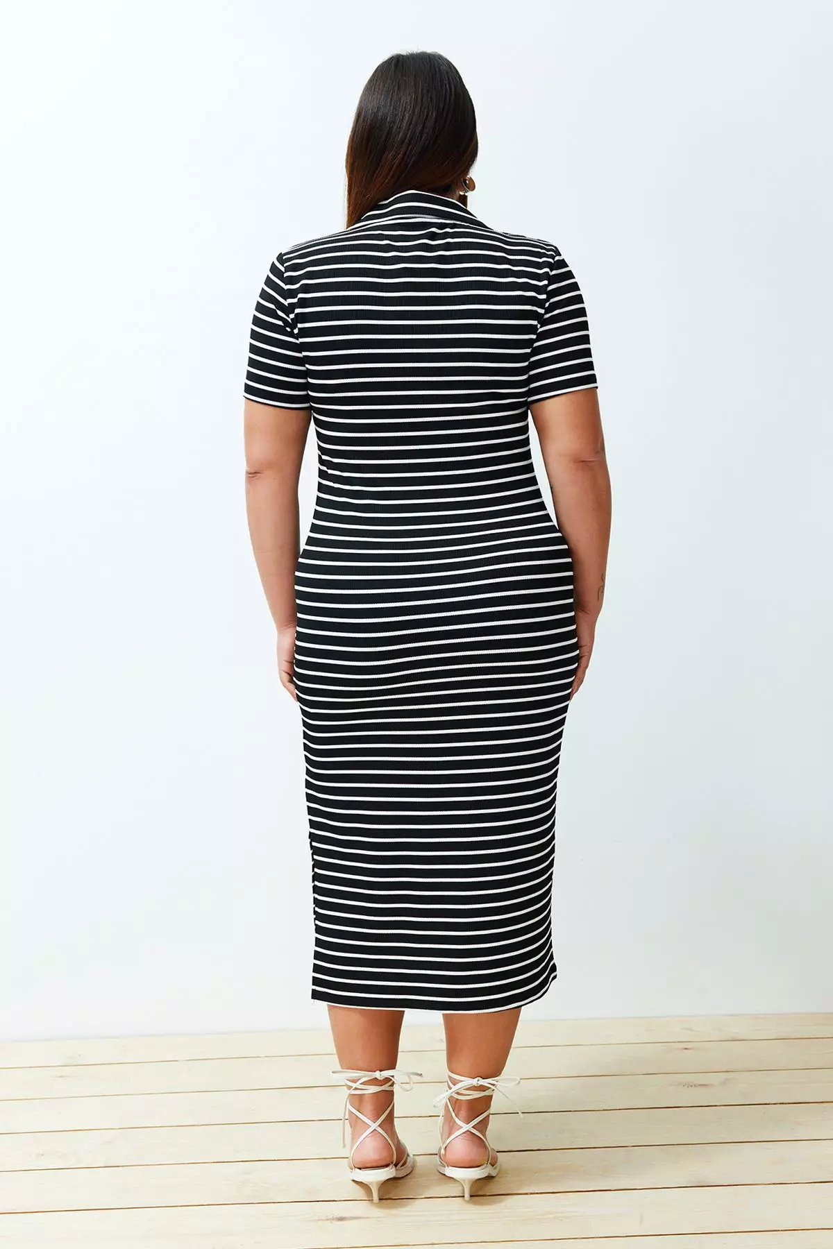 Plus Size Striped Johnny Neck Dress