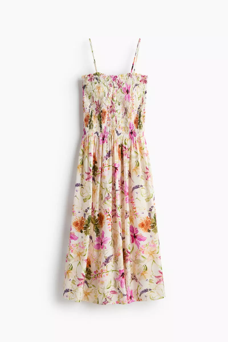 Smocked-bodice strappy dress