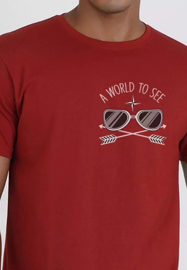 A World To  Graphic Maroon Cotton Short Sleeve Crew Neck Relaxed Tee