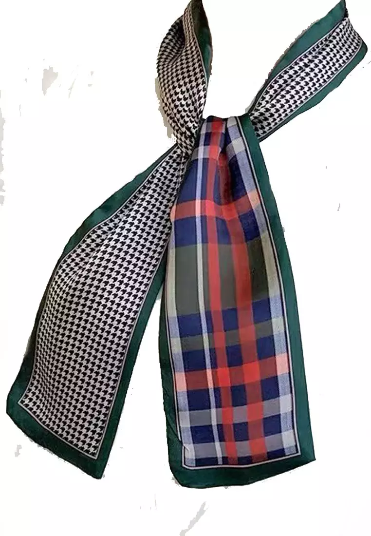 Aksesoris Wanita Double Side Checks Skinny Multi purpose Scarf Wanita Green  & Multi