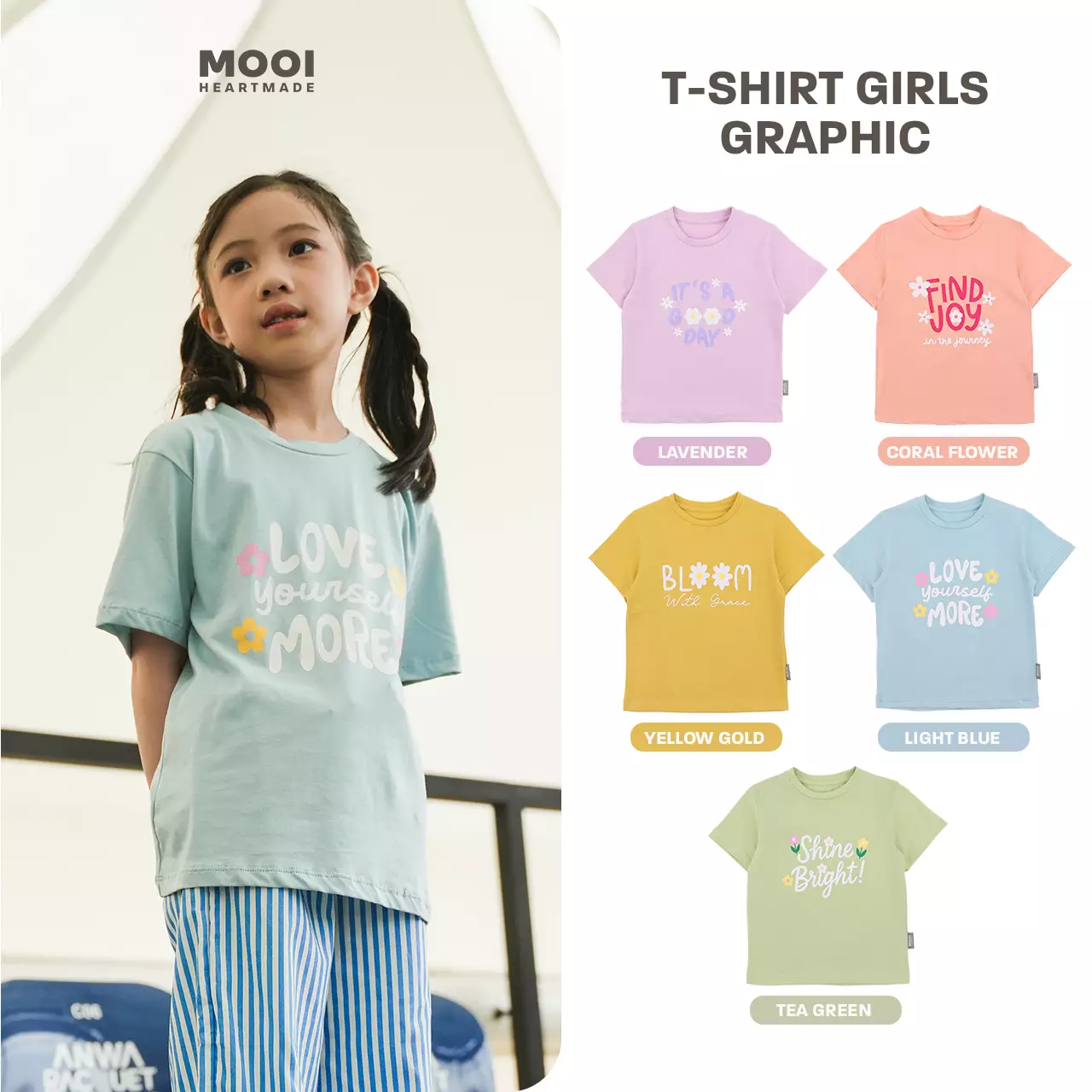 Mooi Kaos Anak Perempuan T-shirt Girls Graphic - Tea Green