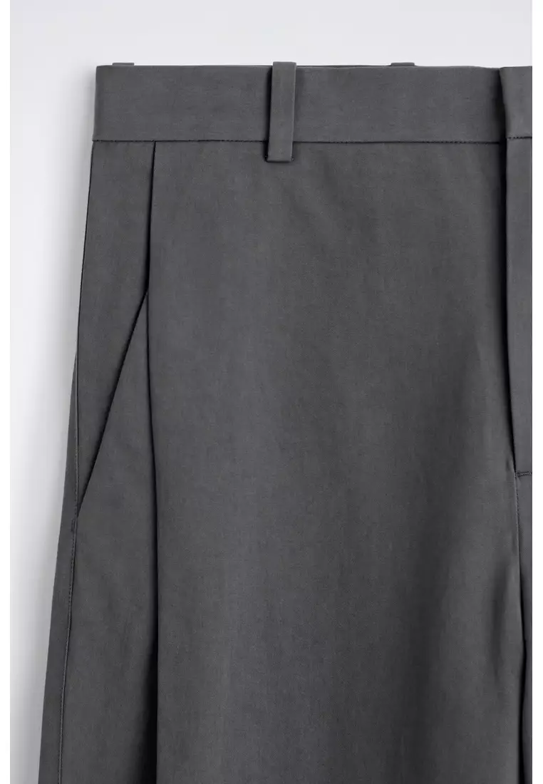 PLEATED COTTON RELAXED-FIT WIDE-LEG TROUSERS