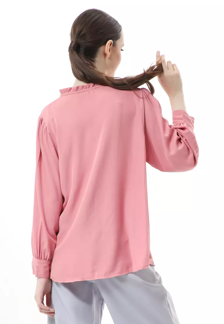 Vionka Kemeja Atasan Wanita Opnaisel Motif Polos - Dusty Pink