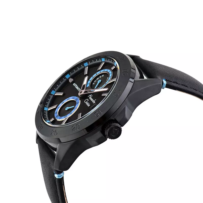 Jam Tangan Pria Alexandre Christie Automatic AC 3045 MA LIPBALB Man Black Dial Black Leather Strap