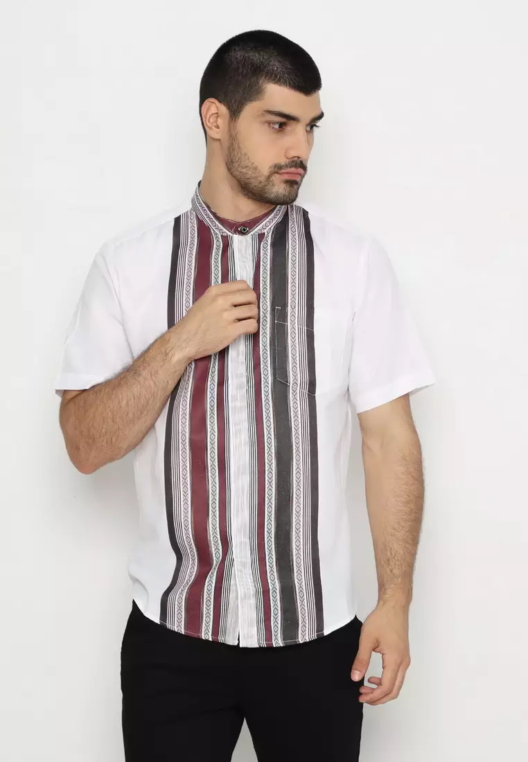 POLICE Kemeja Koko Border Putih Regular Fit Pria