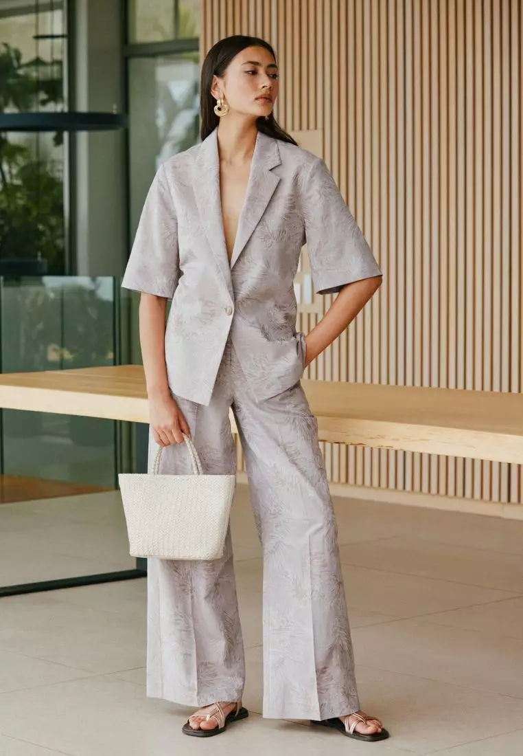 Jacquard Palazzo Trousers with Linen