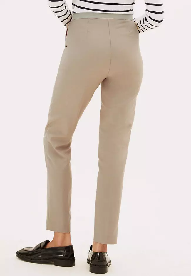 Cotton Blend Slim Fit Ankle Grazer Trousers