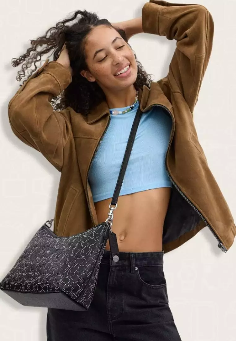 Coach Laurel Shoulder Bag With Signature Rivets Black