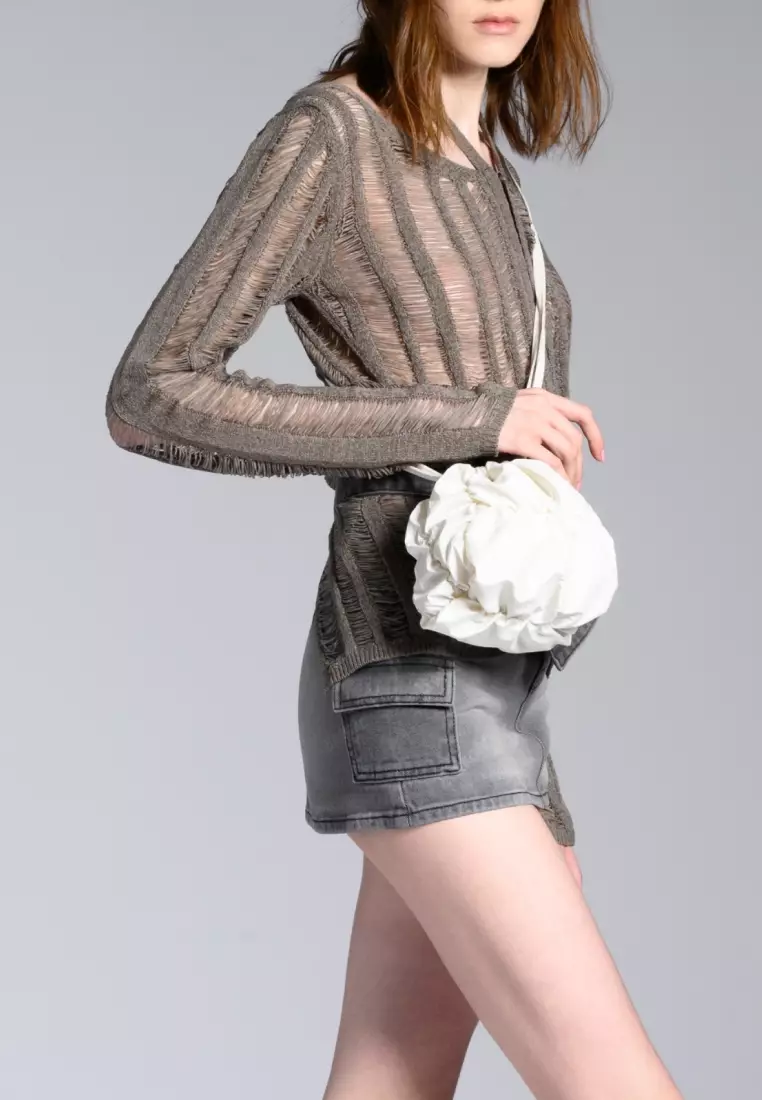 POPCORN BALL Nylon Crossbody Bag Cream White