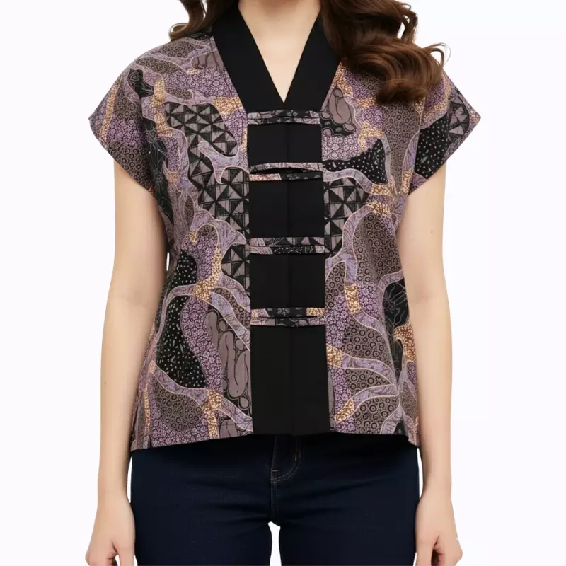 Blouse Batik Wanita - Atasan Batik - Bhatara Batik Olivia - Baju Batik Modern Lengan Pendek