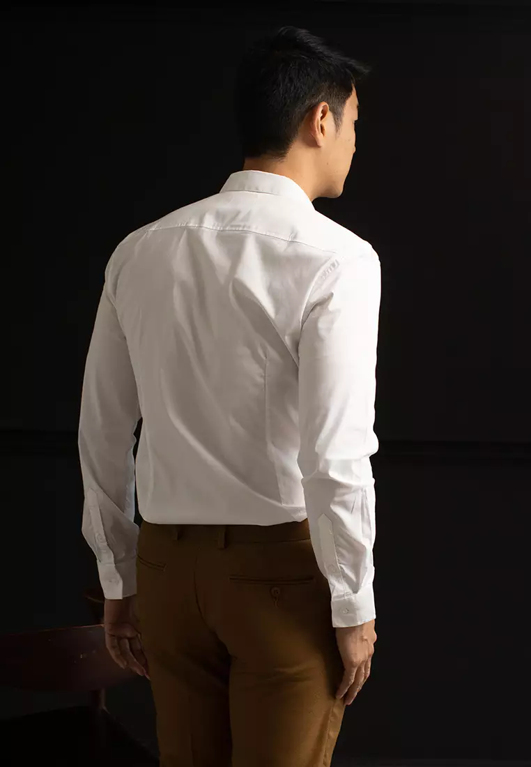 Kemeja tangan panjang Formal Stretch oxcon White
