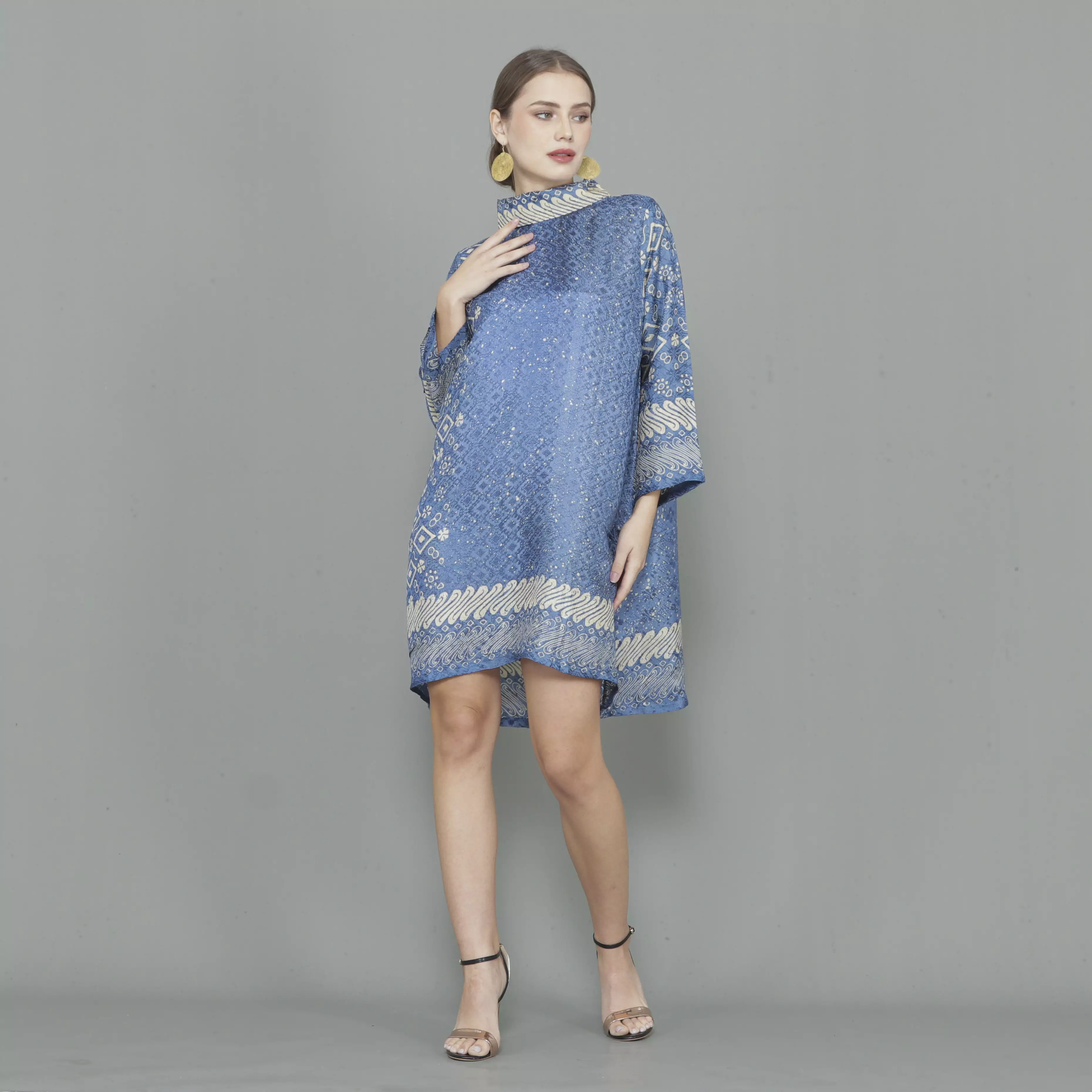 Rinjanie Batik - Dress Tunik Kekinian - Tunik Batik Bola Kerah - Batik Cap Modern - Blue Gold Series