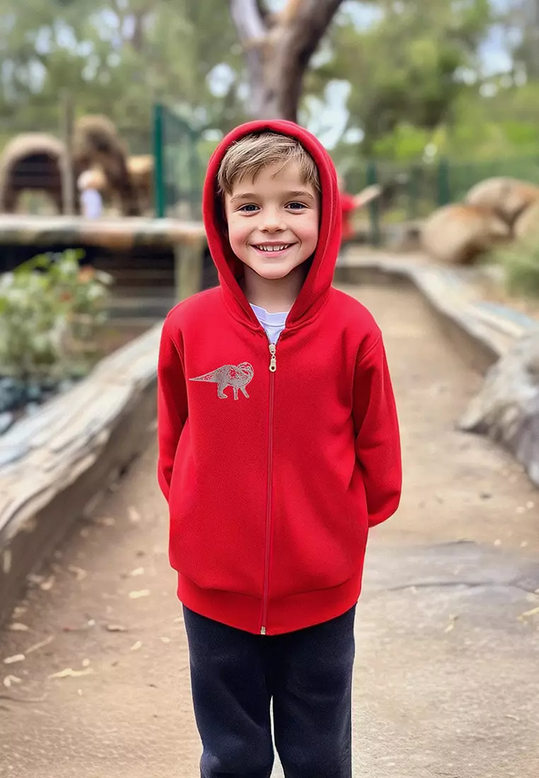男童紅色針織外套 - 印花、連帽、拉鍊 Tkdaw25Hi00003
