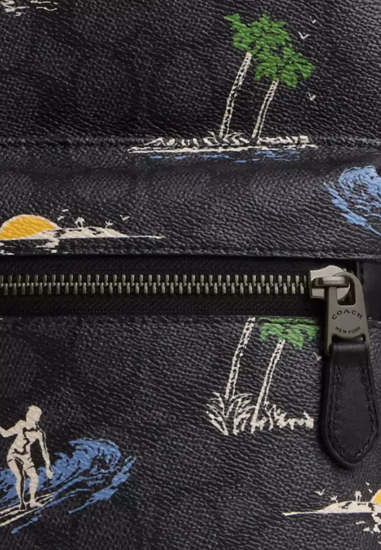 West Pack Bag In Signature Canvas With Surf Print - Charcoal Multi CBJ12