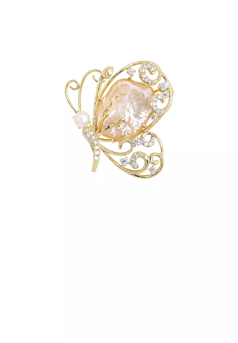 Chanel Butterfly Pin Brooch Glass Beads And Quartz On Gold Tone Metal