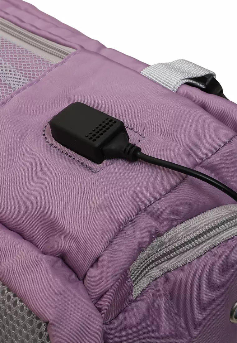 Afra Tas Ransel Wanita Motif Polos Casual Backpack Multifunction Large Compartment Material Nylon ORIGINAL - Purple