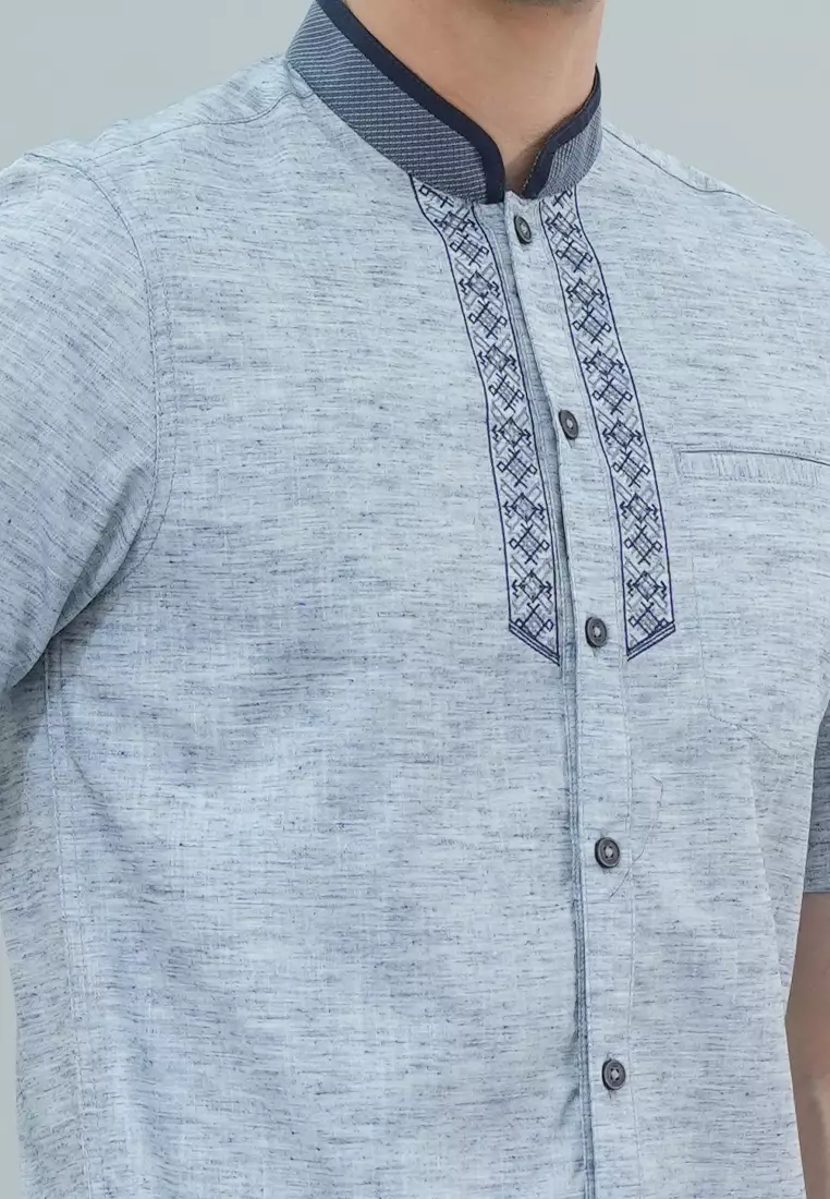 LGS - Baju Koko - Motif Dada - Kerah Motif - Biru Corak - Slim Fit - JSH.385.S2028KF.420.C