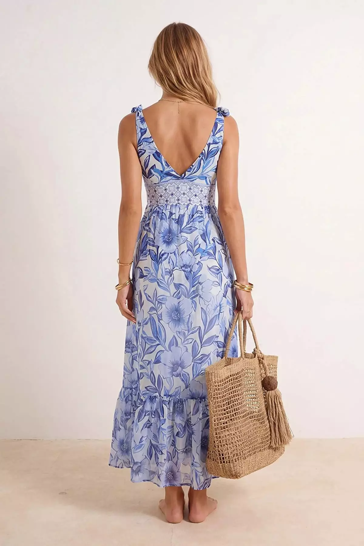 Floral Pattern Covered Deep V-Neck Regular 2-Piece Suit Skirt Swimsuit Tbess26Ma32