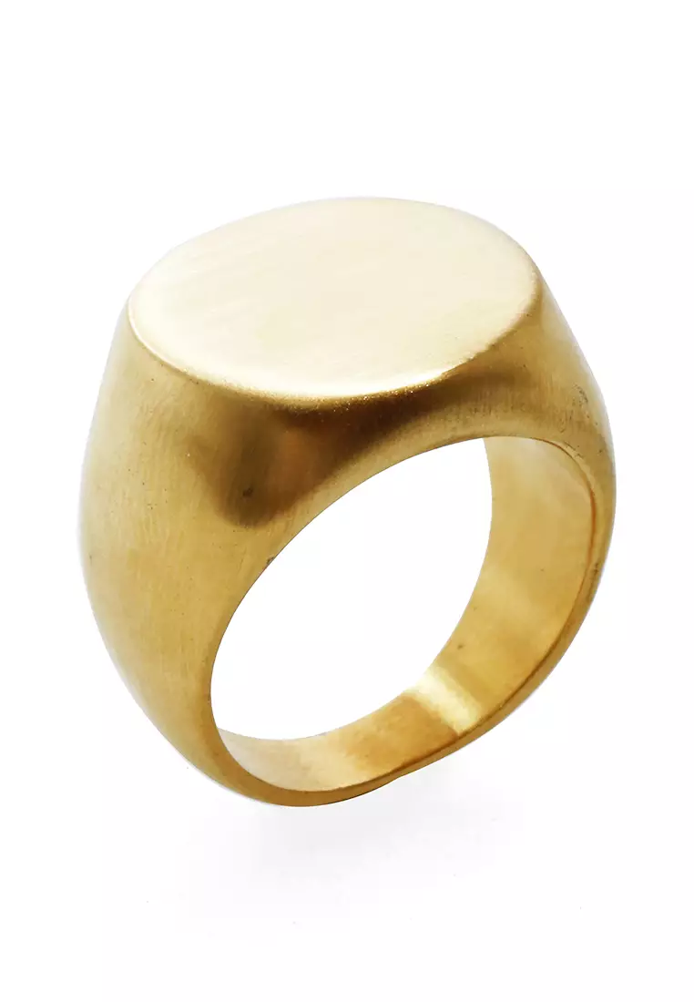 Daisy Cincin Signet Ring Desain Oval Aksesoris Pria Wanita Material Titanium ORIGINAL - Gold Doff