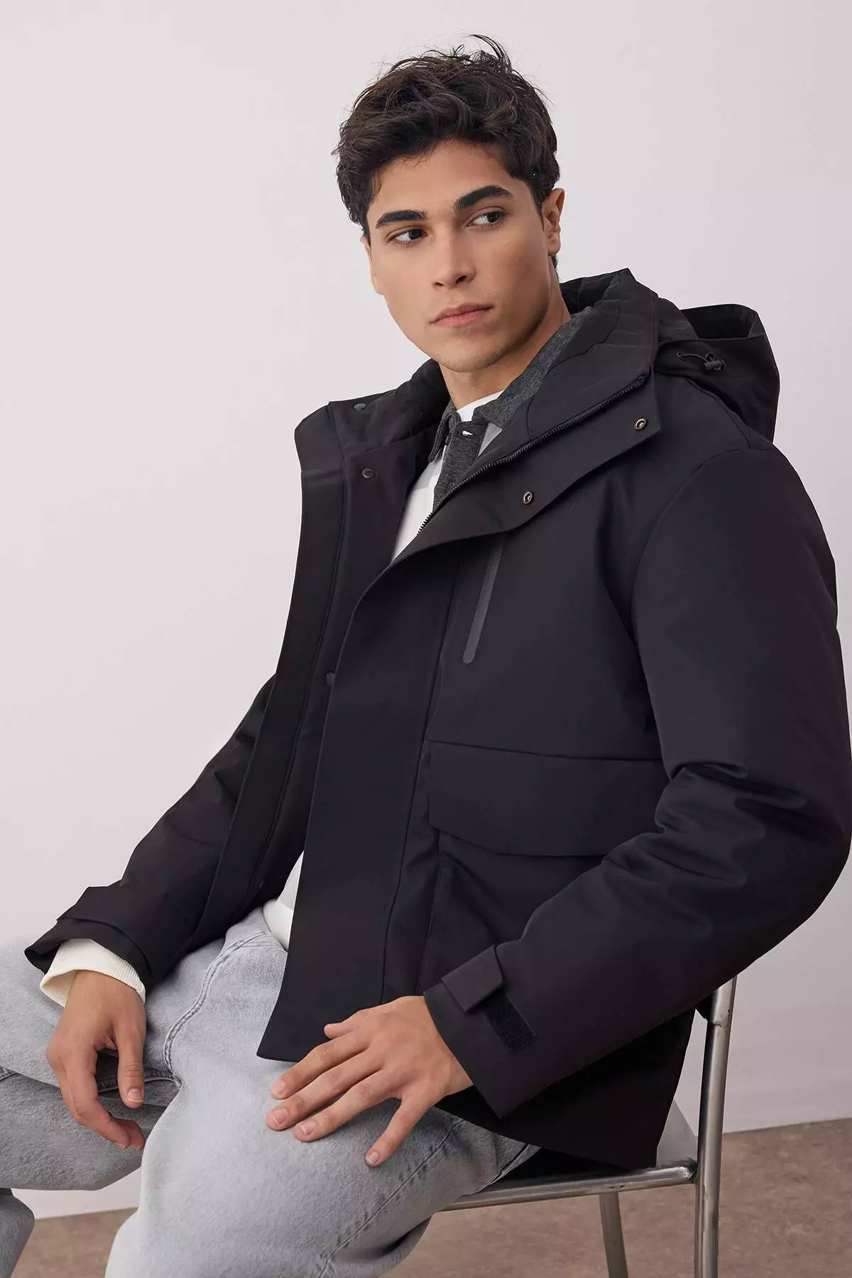 Black Fitted Winter Parka Thick Men'S Coat Tmnaw26Mo00007