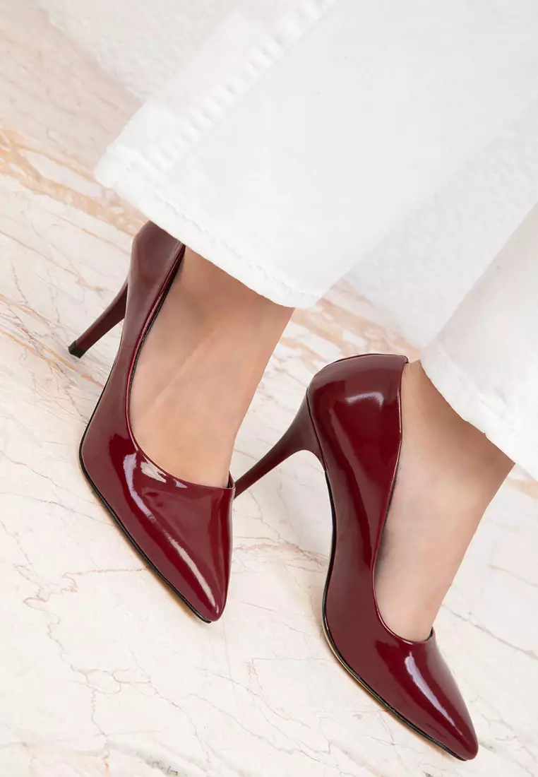 Claret Red Patent Leather 19550 Model Classic Women's Heeled Shoes