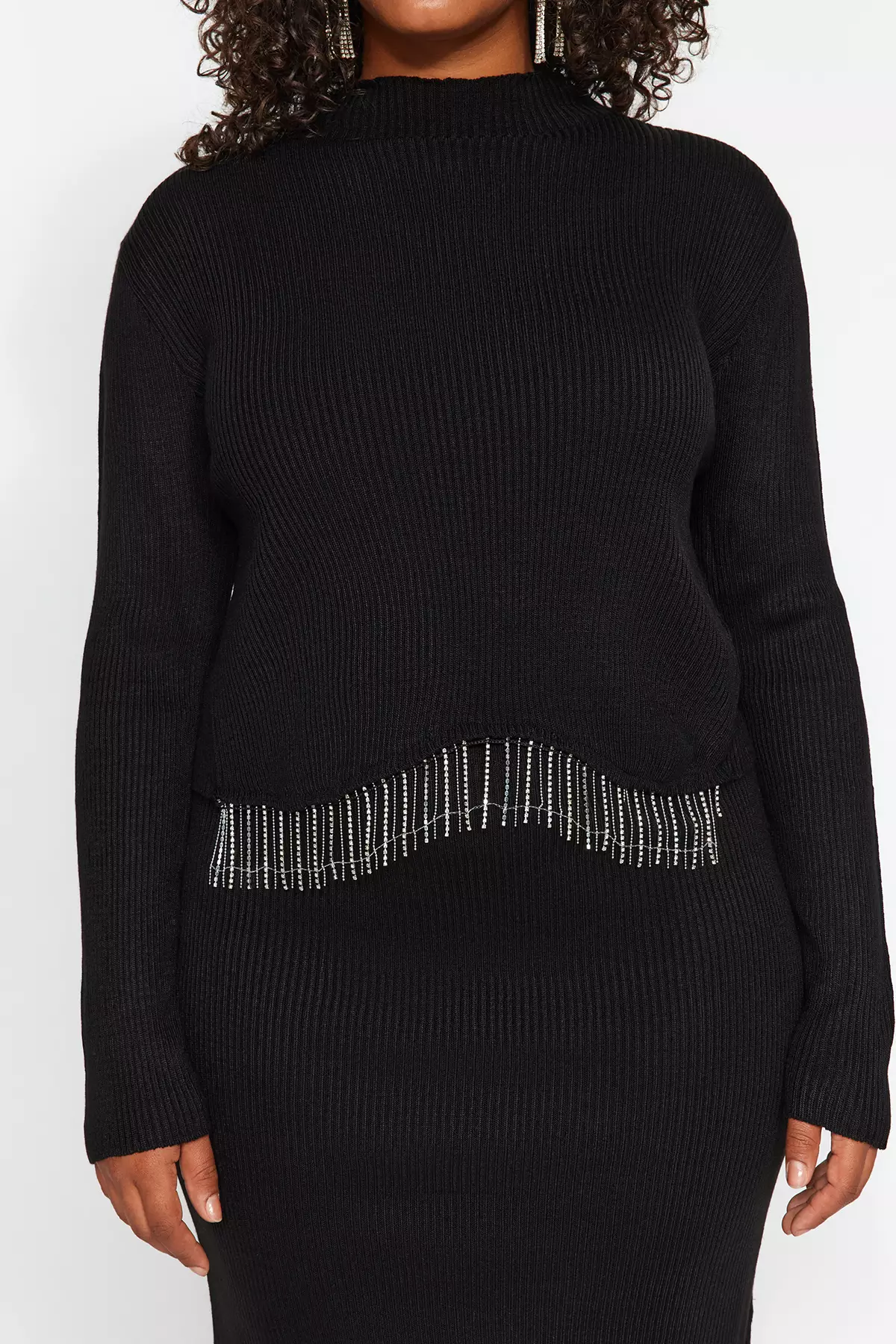 Stylish Plus-Size Mid-Sleeve Knitted Sweater