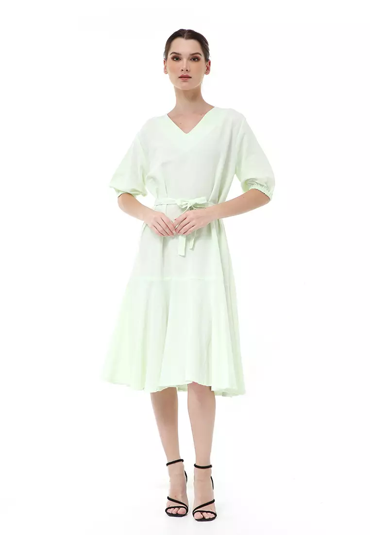 long sleeve smocked dress Baltic Born Womens Stockholm | Dark Green Modest Prom Long Party Color:Acacia Short Celebrity dresses Bali Lane