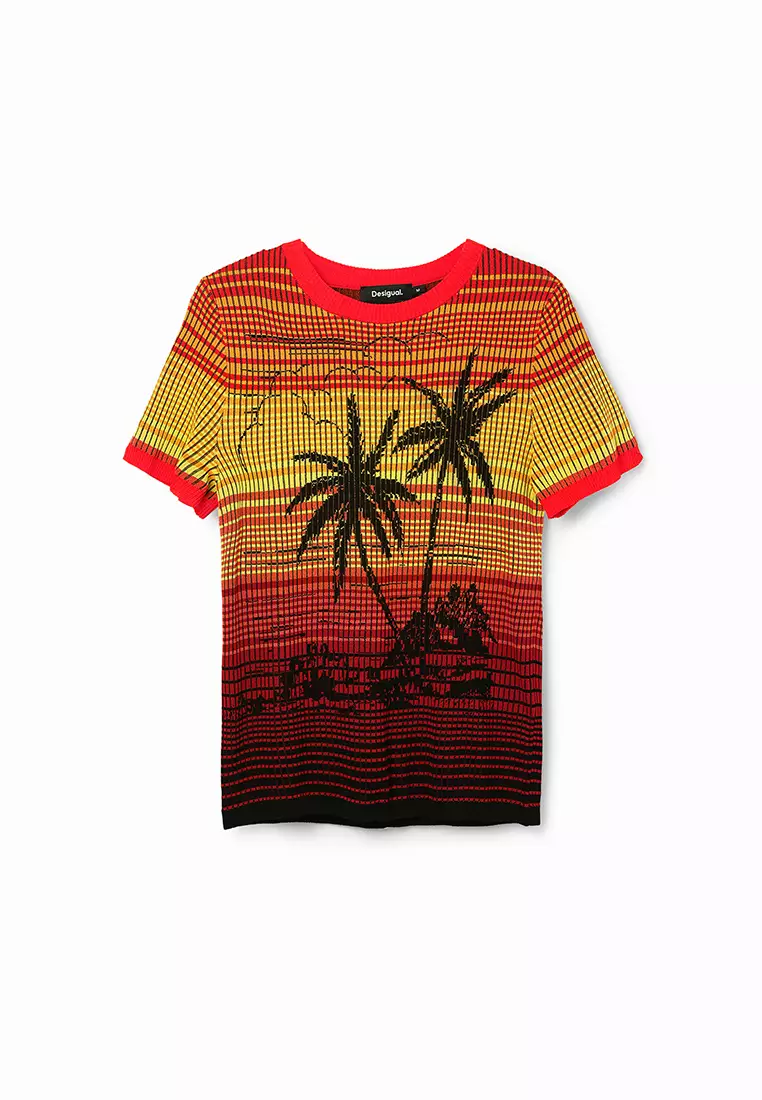 Desigual Woman Knit palm tree T-shirt.