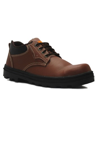 Cut Engineer Safety Low Boots Grap Leather Brown