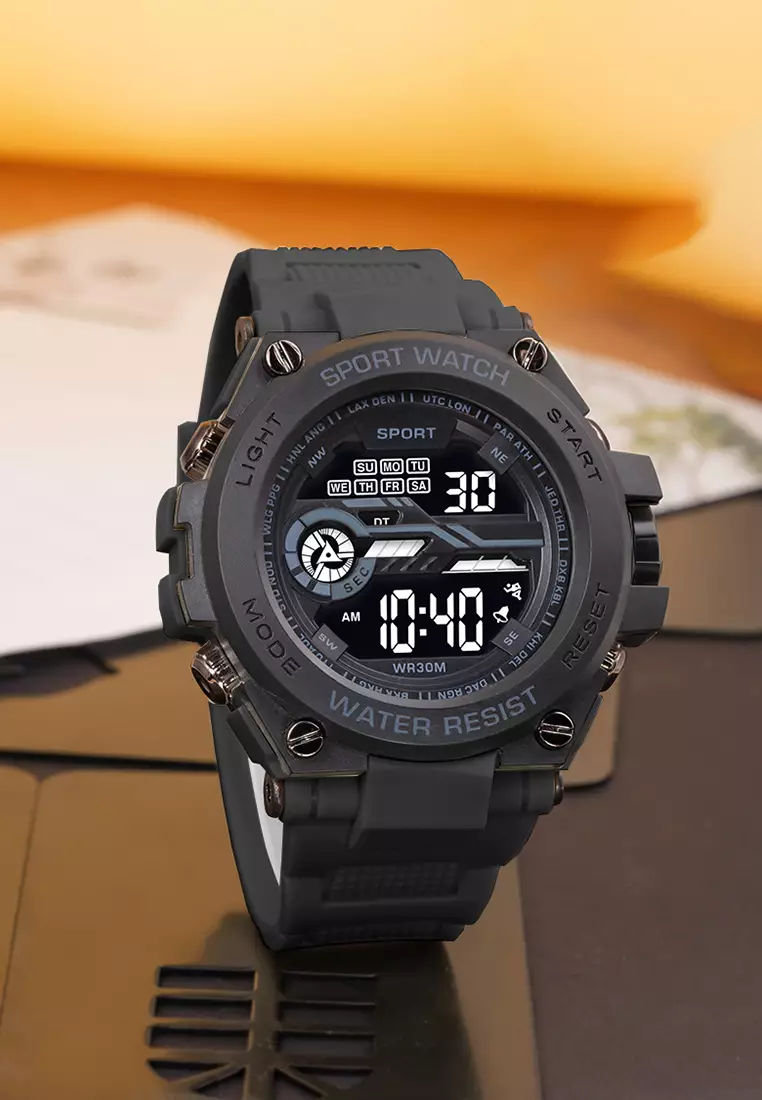 Jam Tangan Pria M0006 Analog&Digital Original Tali Silikon Anti Air Jam Tangan Cowok black