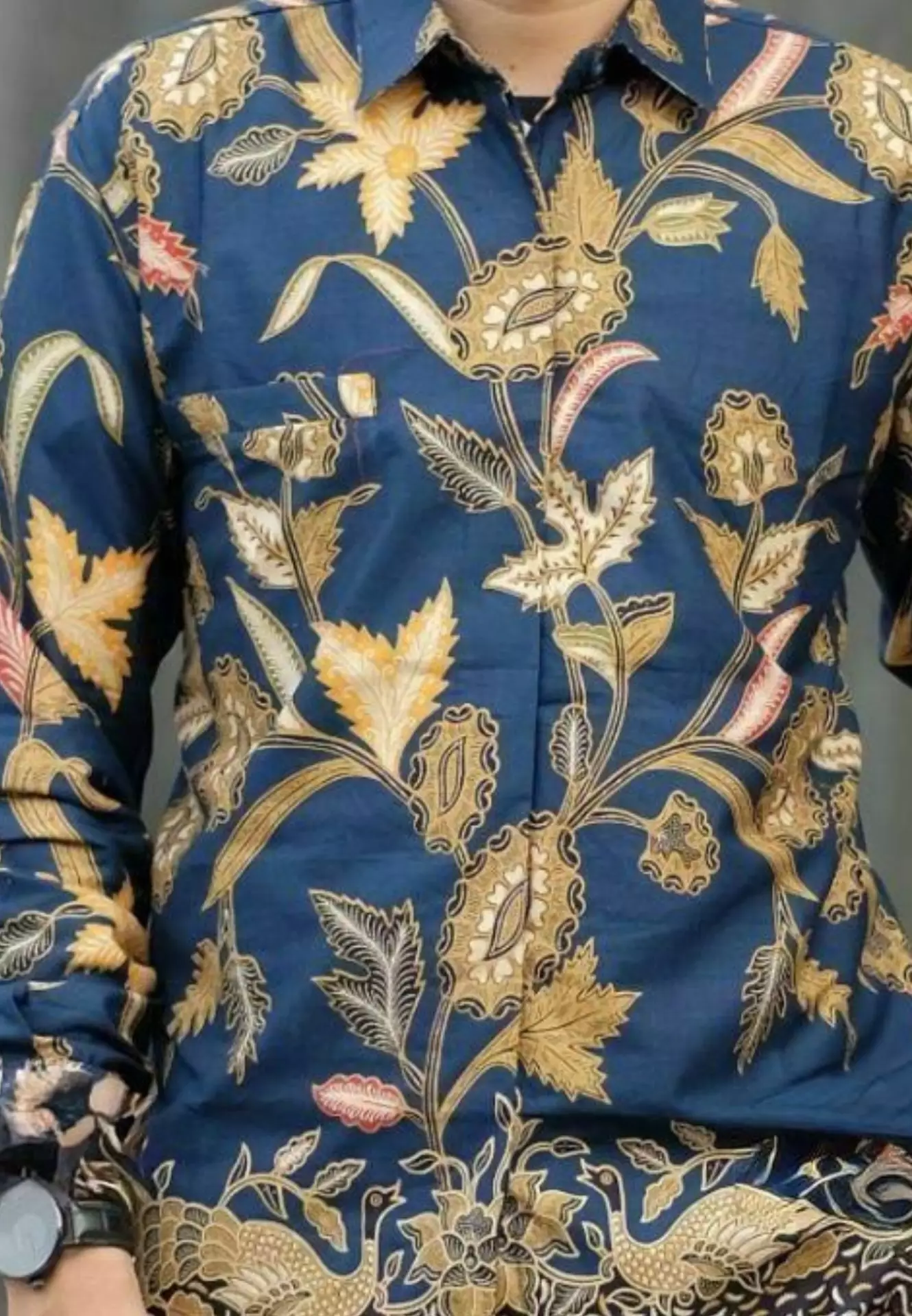 Kembangan Navy Kemeja Batik Pria Premium Slimfit Modern Lengan Panjang B.A