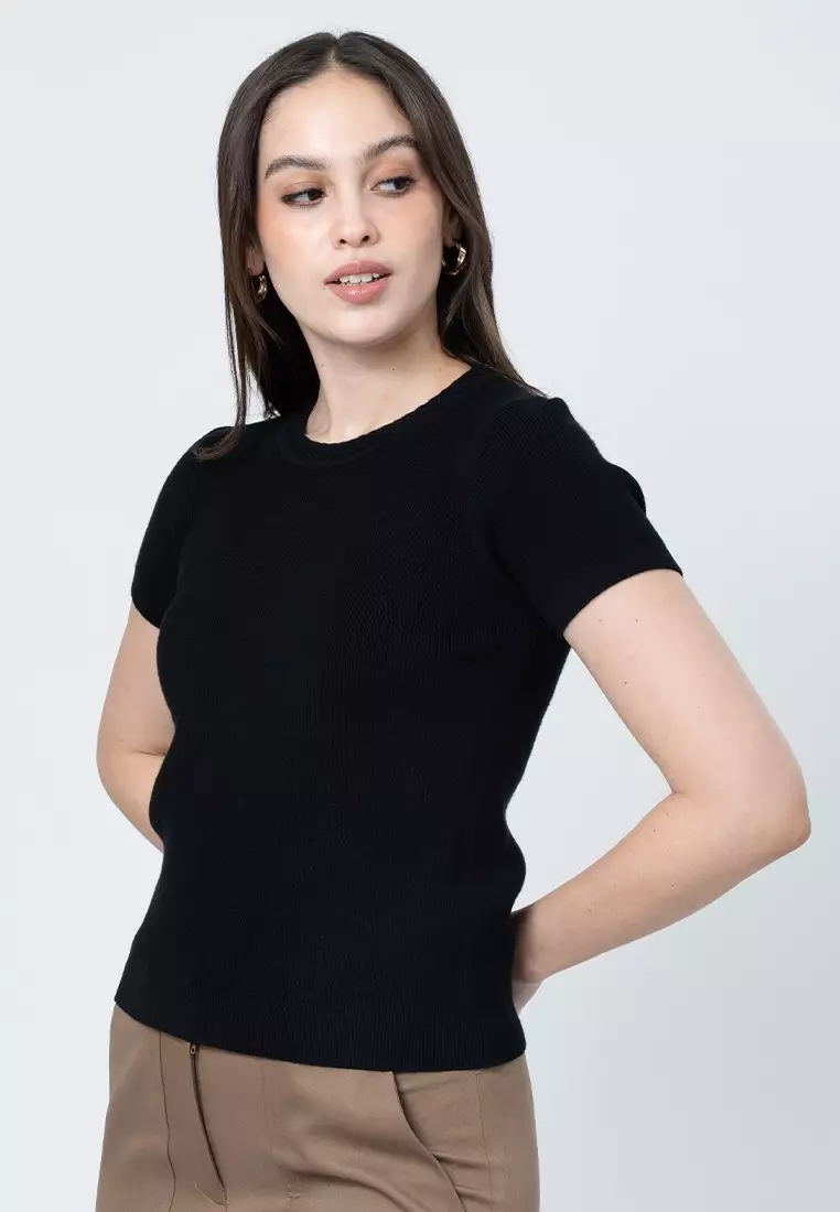 Fallon Braided Collar Knitted Textured Top