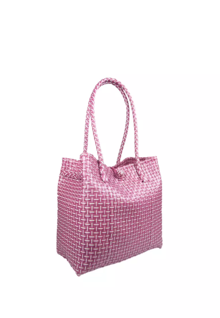 Mayonette Naturel Jally Tas Anyaman Anyam Plastik Handmade - Pink