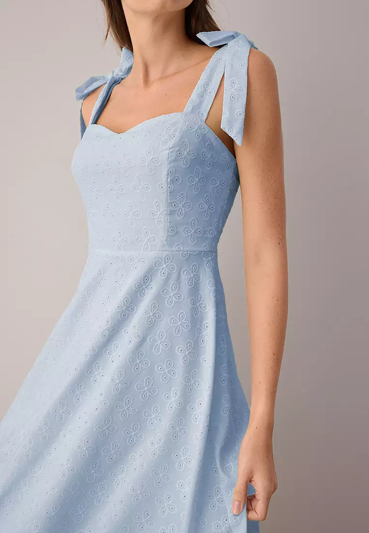Embroidered Tie Shoulder Dress