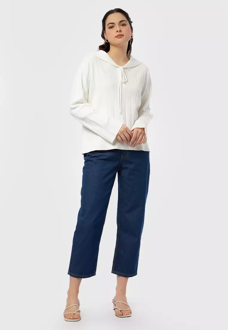 Loose Sweater with Wide Sailor Collar ECRU