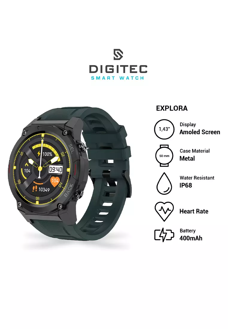 Digitec Explora - Smartwatch - Jam Tangan Pintar Pria - Black - Rubber Strap