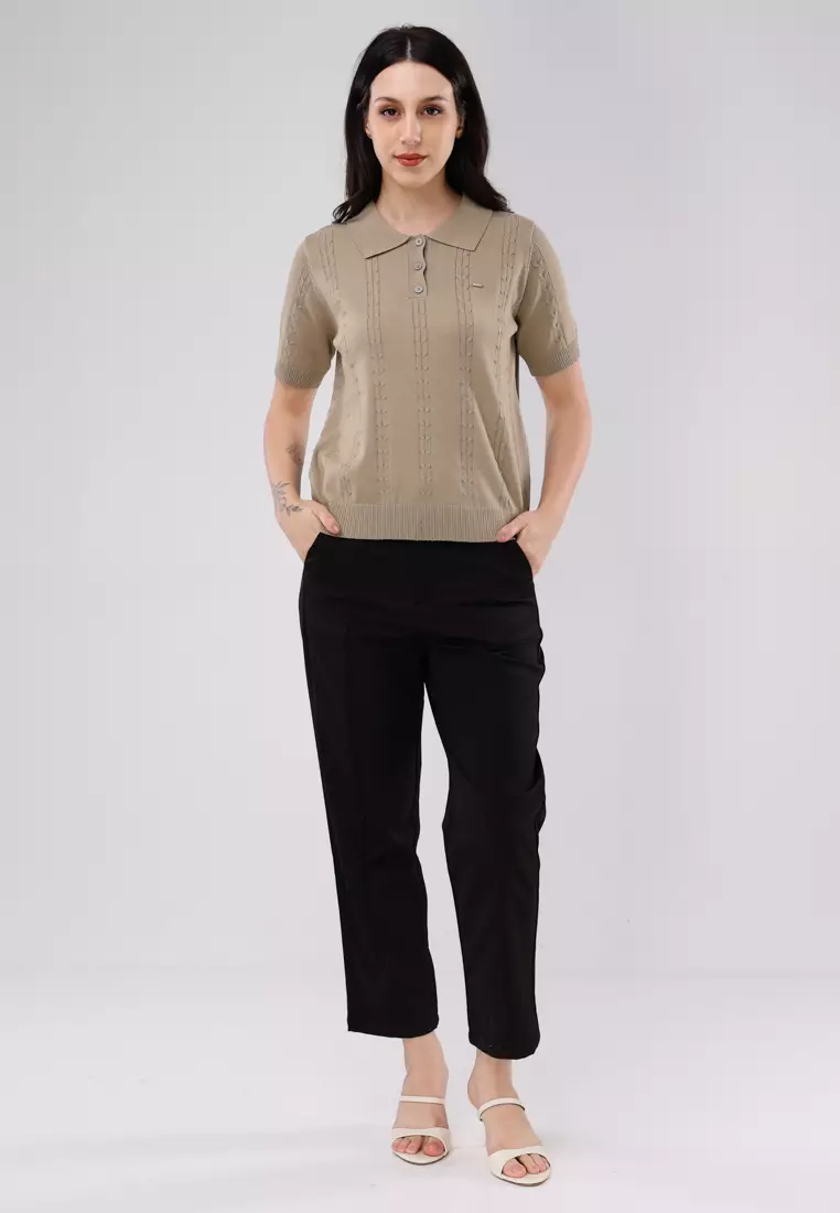 Textured Knitted Short Sleeve Blouse