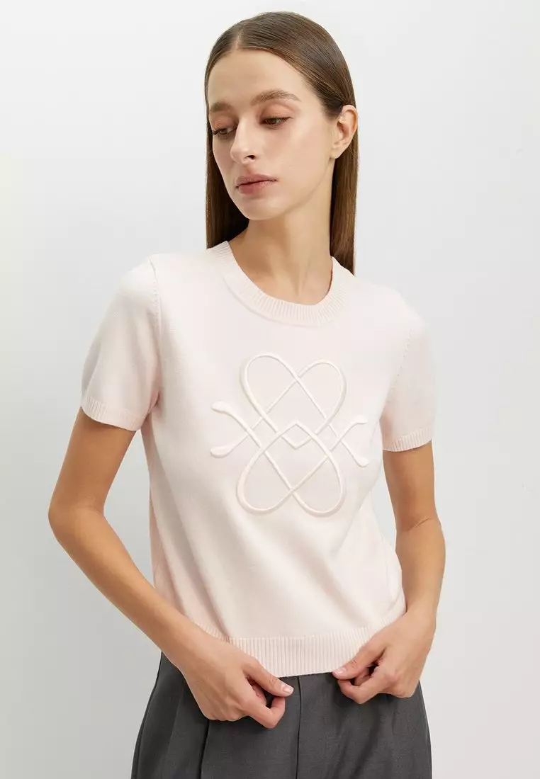 Embroidered Knit Top - Light Pink