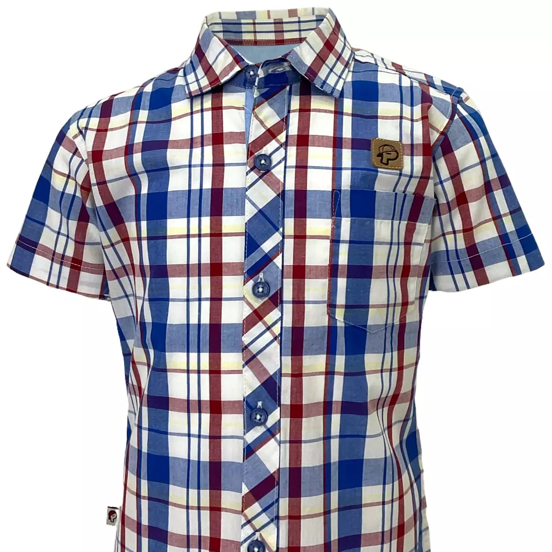 Pingu Kemeja Anak Laki Laki Kotak-Kotak Pendek Biru 92200132