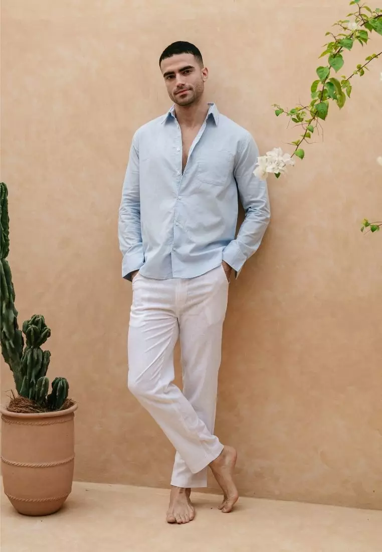 Uluwatu Celana Panjang Linen Pria Putih | Linen Long Pants Men White