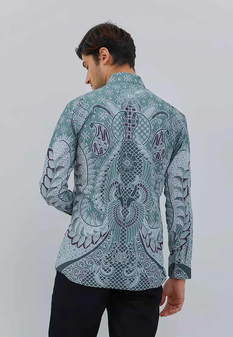 Slimfit Heera Green Kemeja Batik Pria Lengan Panjang
