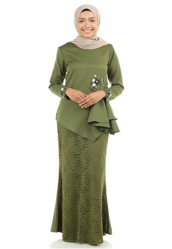 Dinara Kurung with Drapes from Ashura in Green