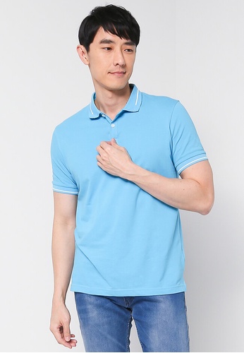 UniqTee blue Single Striped Collar Polo Shirt 6E641AABCA0940GS_1